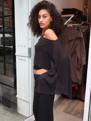 Elysia Sheer Poncho Top in Black