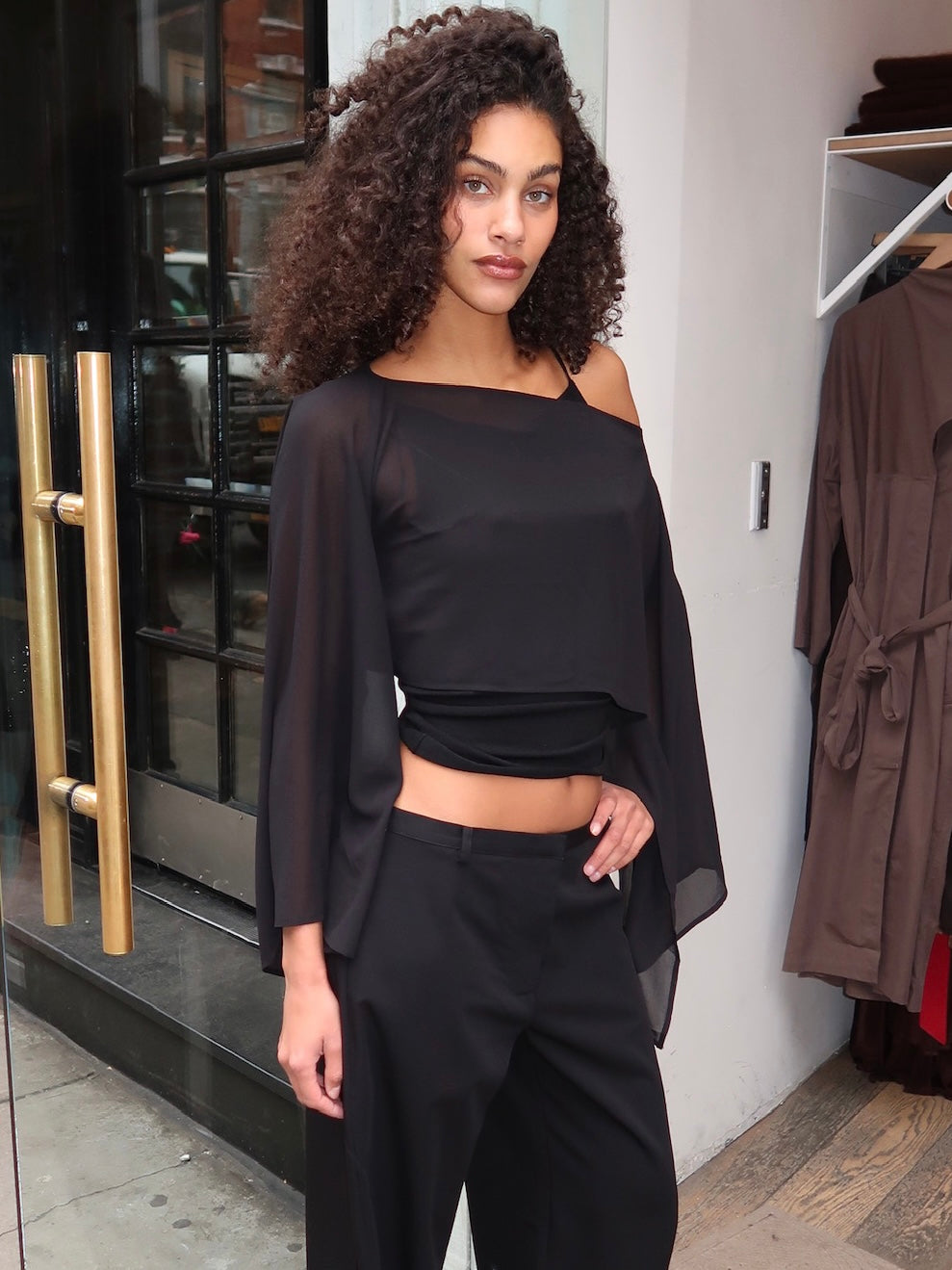 Elysia Sheer Poncho Top in Black