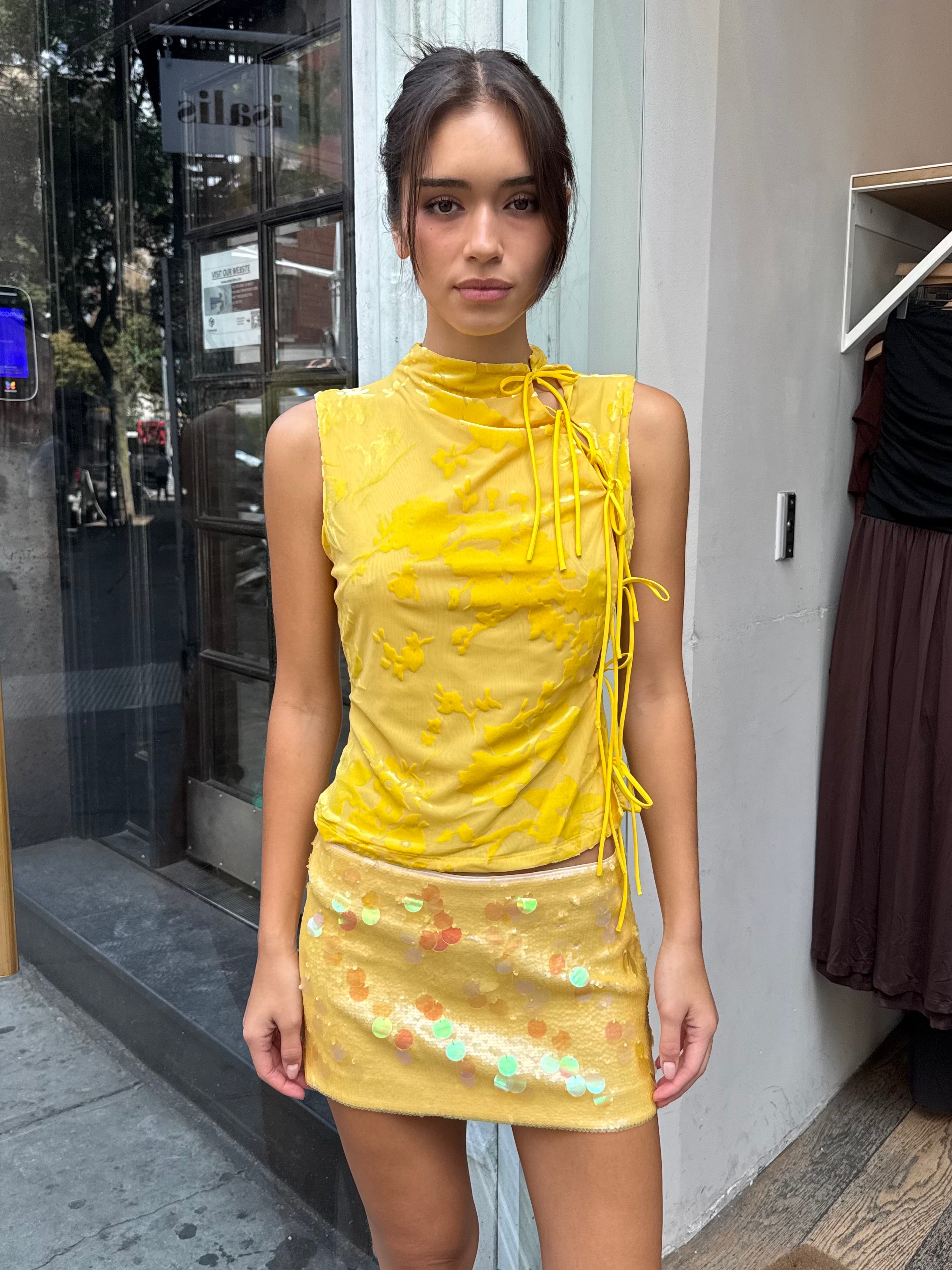 Chiffon Flock Top in Yellow