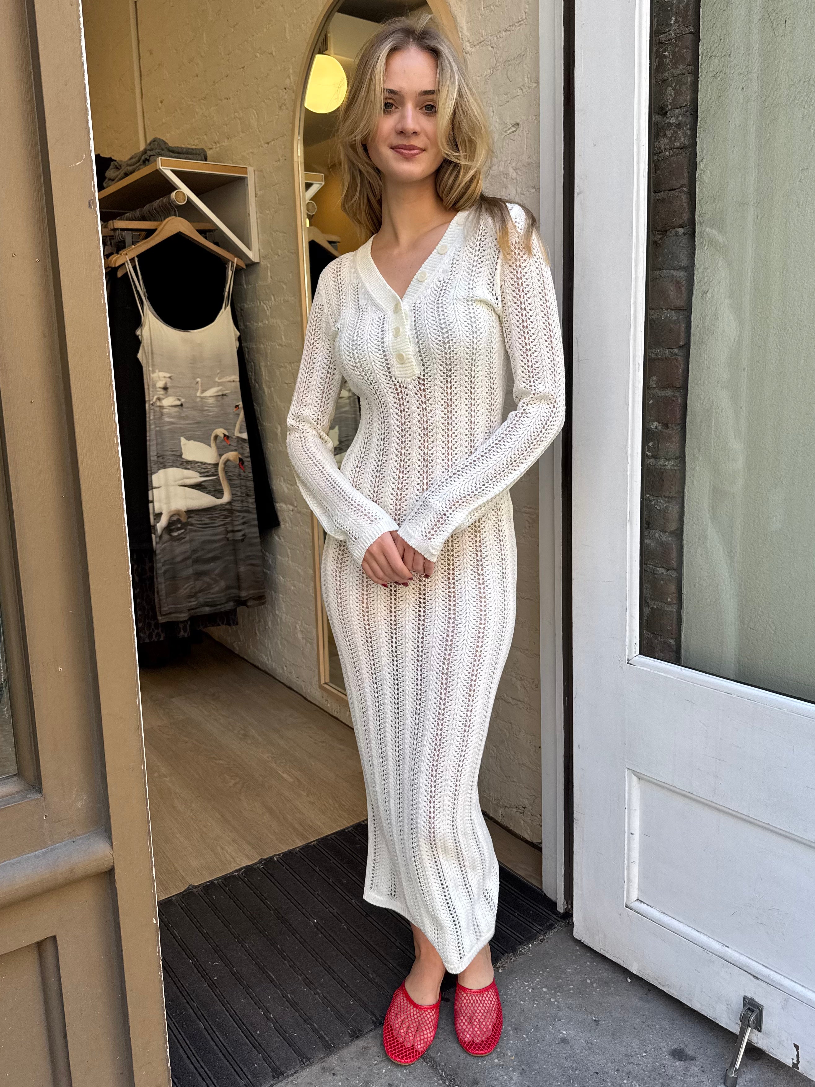 Magee Long Sleeve Knit Dress in Off-White