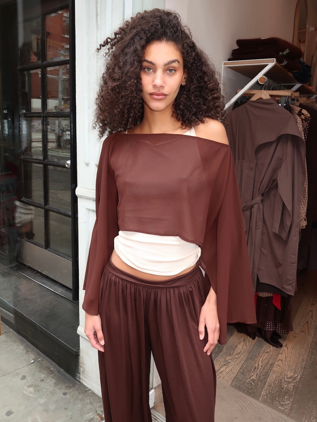 Elysia Sheer Poncho Top in Brown