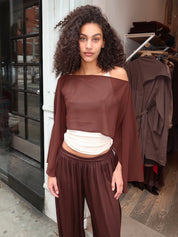 Elysia Sheer Poncho Top in Brown