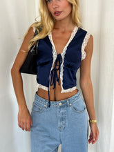 Load image into Gallery viewer, Tobie Tie Front Lace Tank in Navy
