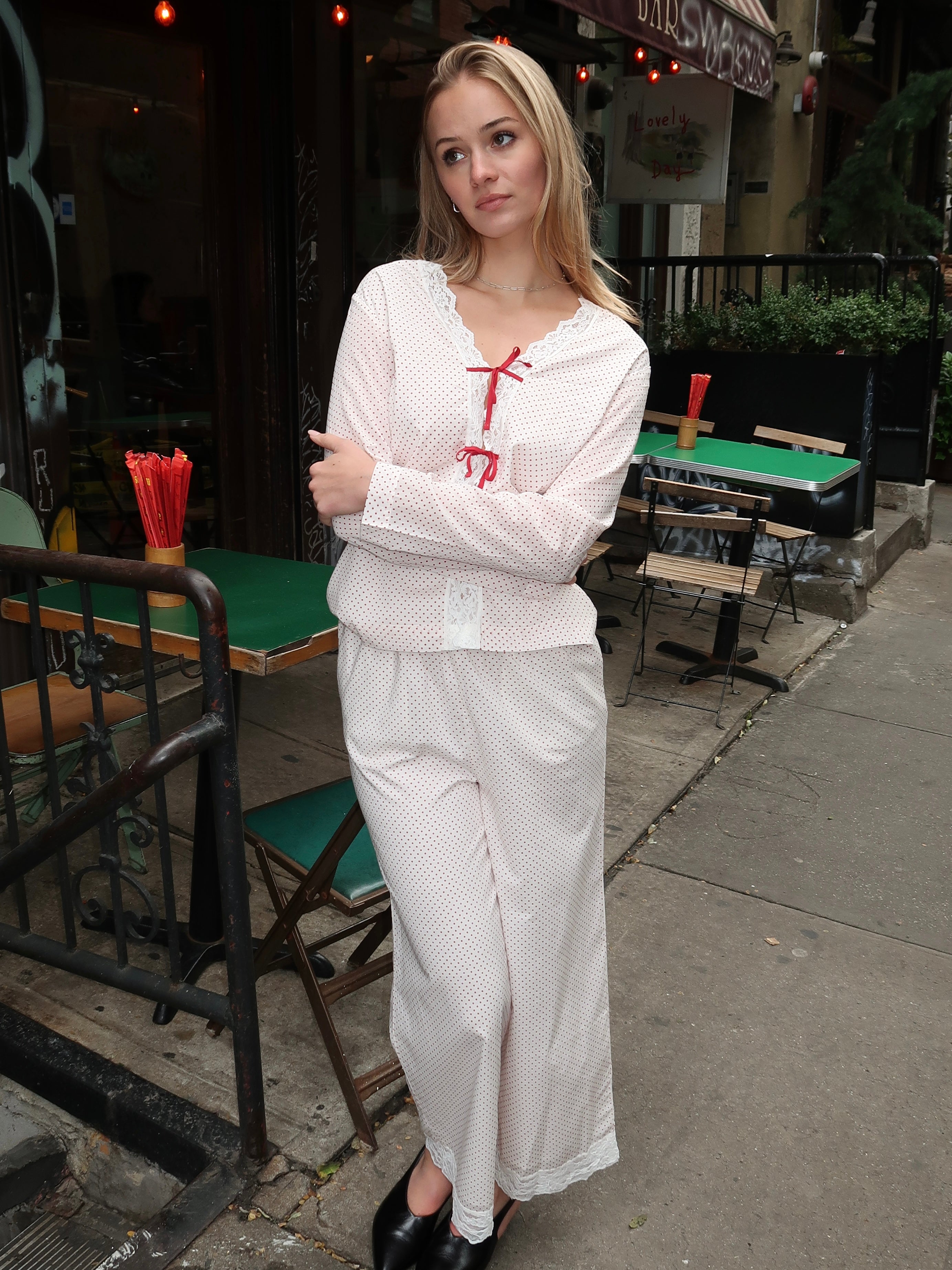 Marlowe Pant in Cream & Red Polka Dot