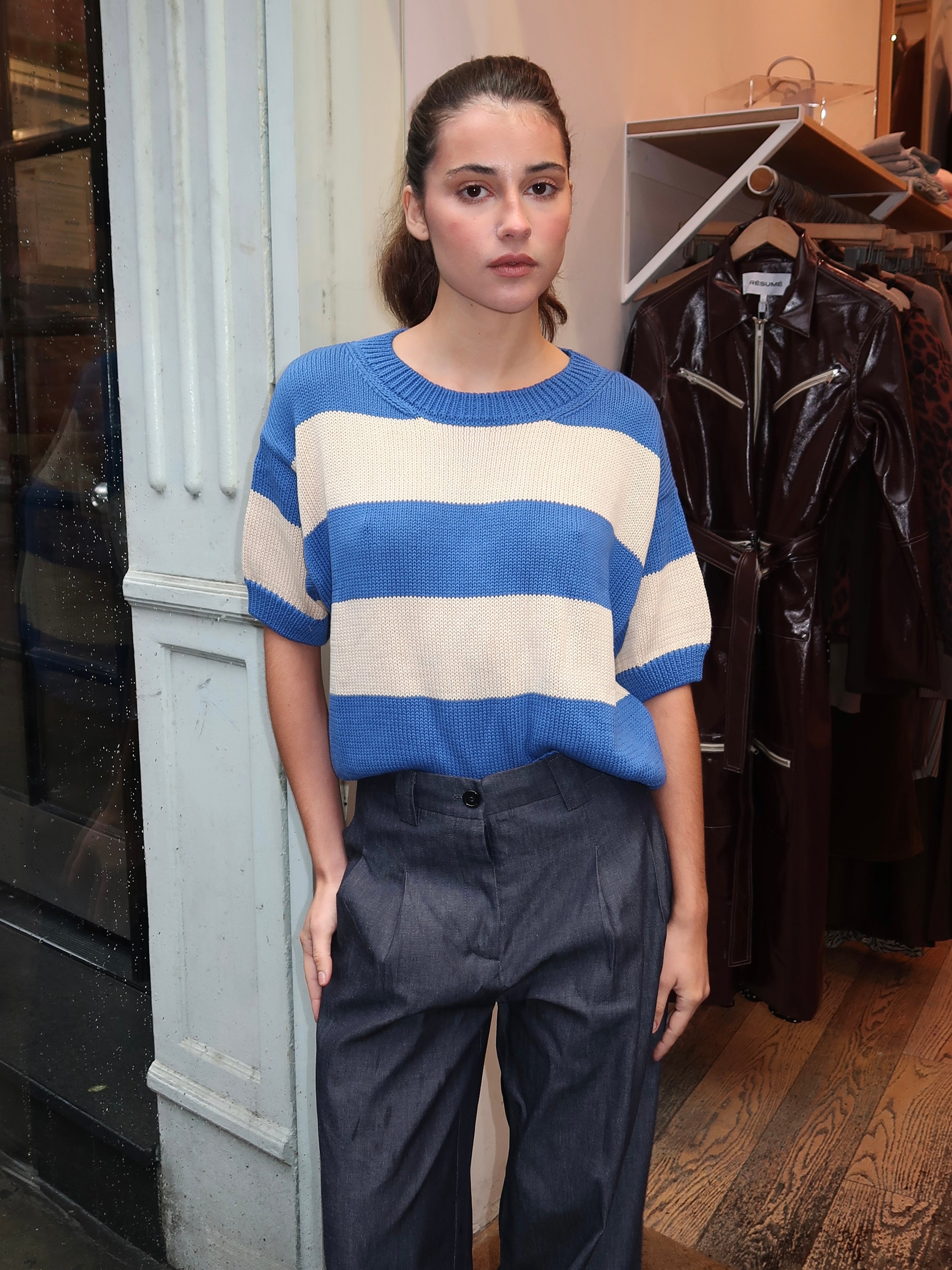 Pattie Sweater Top in Blue Stripes