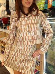 Lenticular Crop Button Up Jacket in Tile Brown