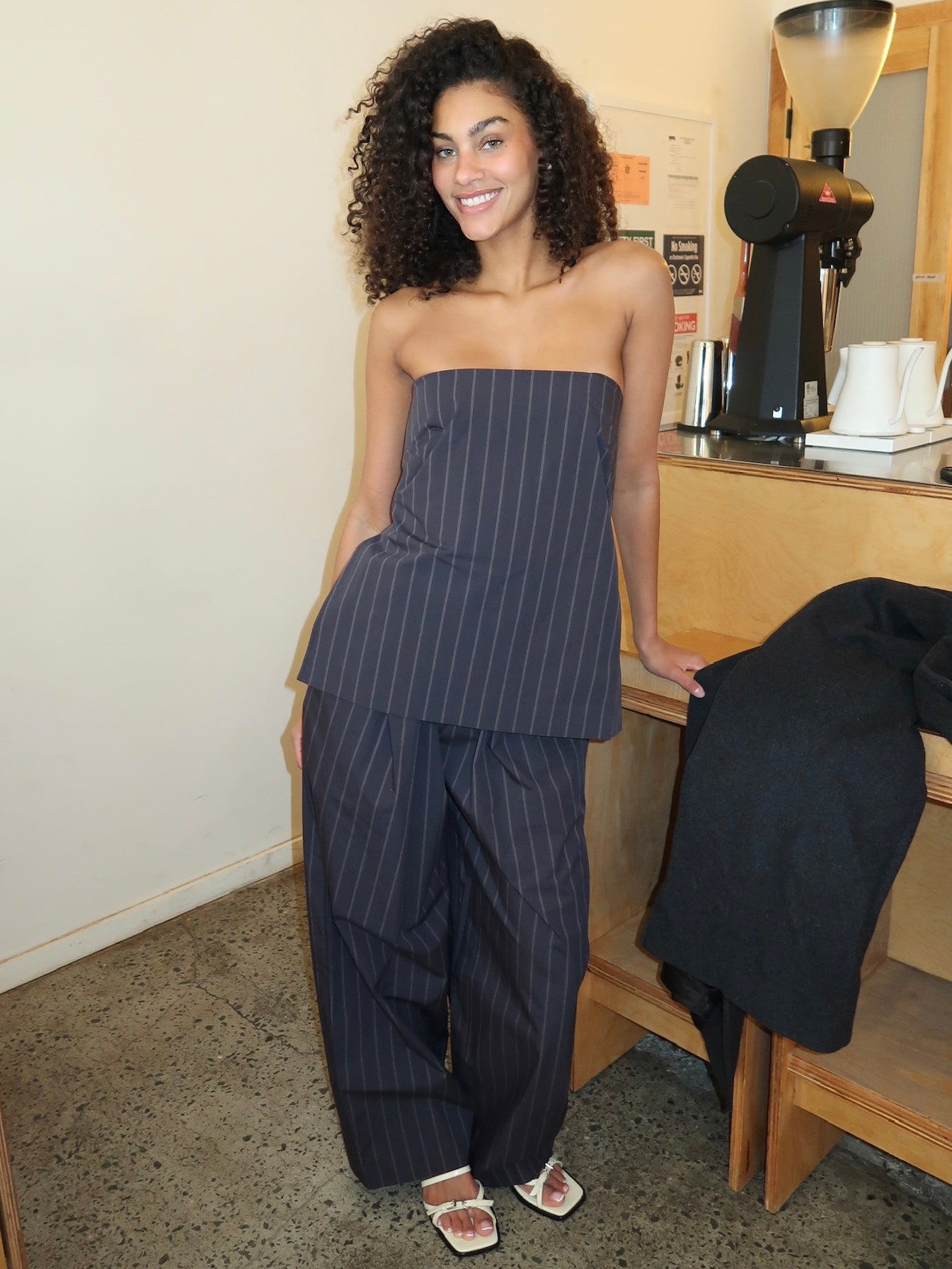 Strapless Rouleau Tie Top in Ink Stripe