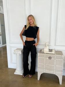 Eli Linen Crop Top in Black