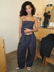 Stripe Relaxed Pleat Pants in Ink Stripe