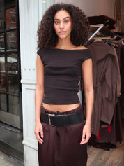 Organic Cotton Off Shoulder Top in Jet Black