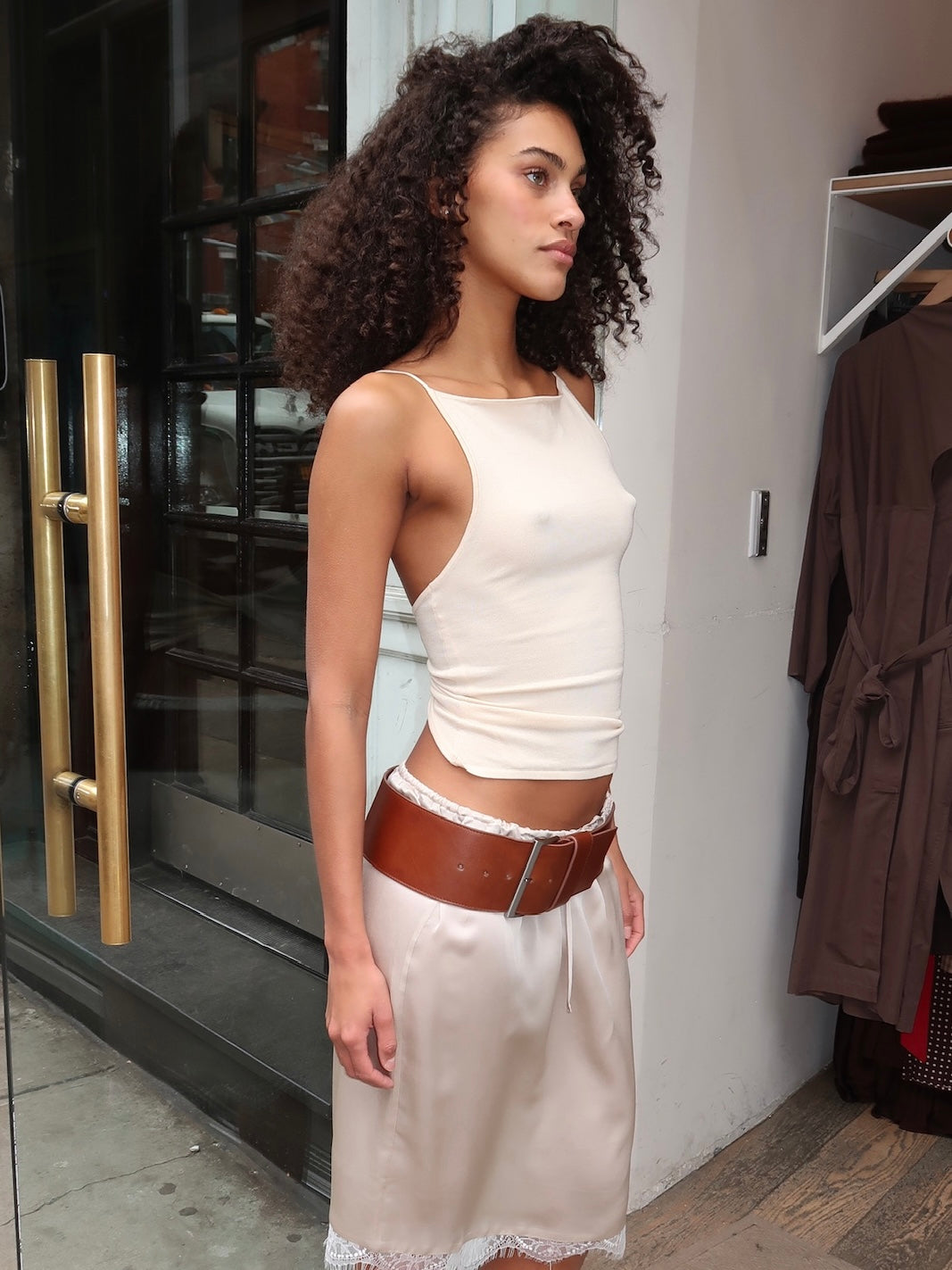 Twist Back Knit Top in Shell