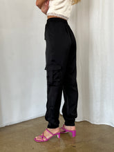 Load image into Gallery viewer, Stormi Satin Cargos in Black
