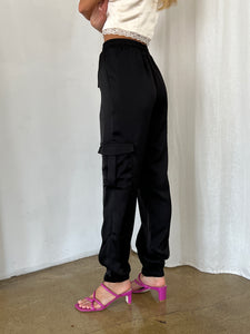 Stormi Satin Cargos in Black