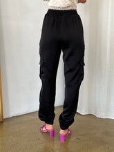 Load image into Gallery viewer, Stormi Satin Cargos in Black
