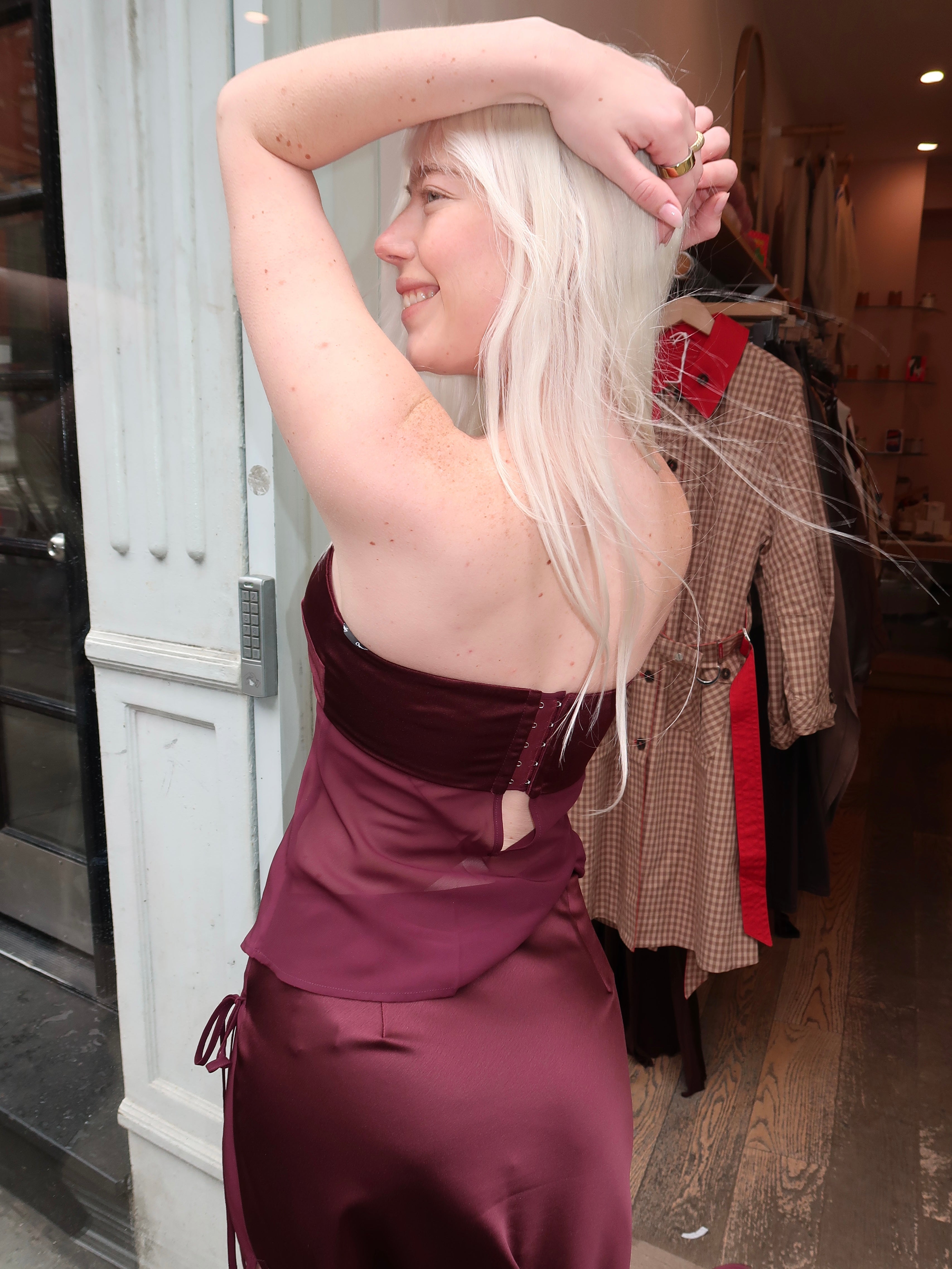 Patrice Strapless Top in Plum