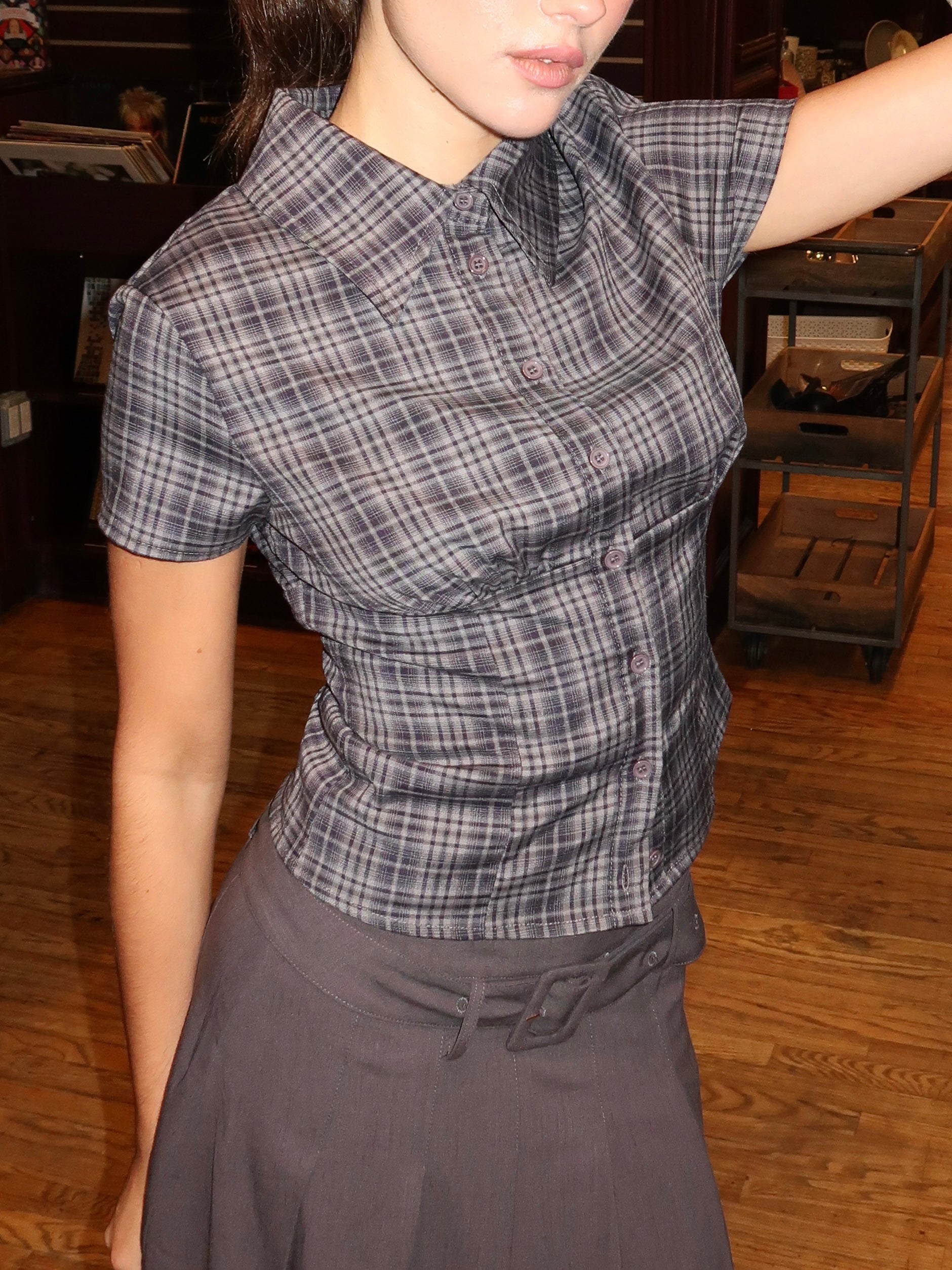 Dolnick Button Down Top in Navy