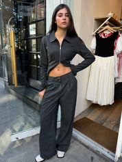 Rowy Trousers in Dark Grey Pinstripe
