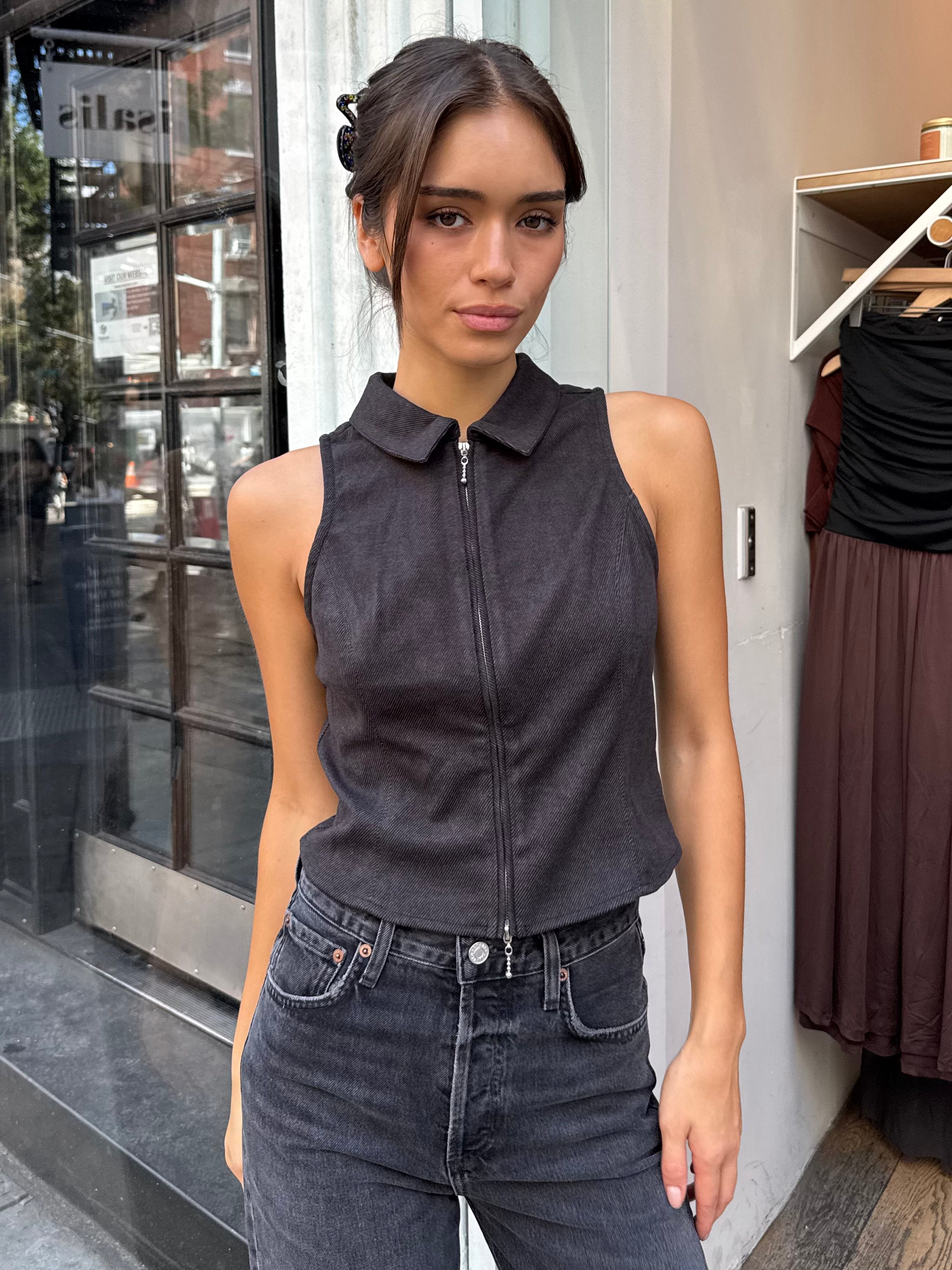 Jordy Zip Vest in Charcoal