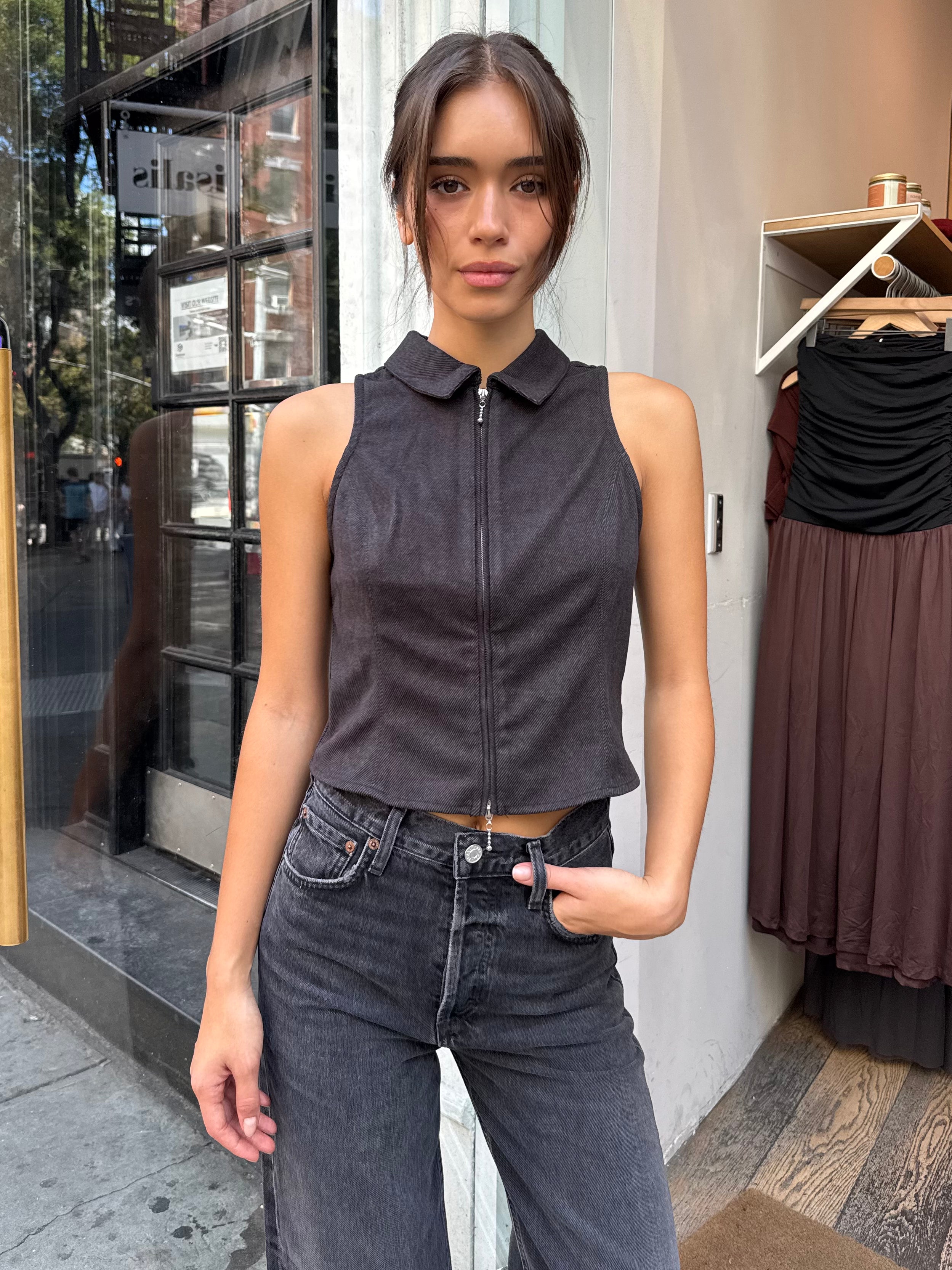 Jordy Zip Vest in Charcoal