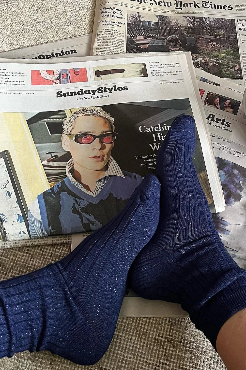 Her Socks in Saphire Glitter