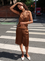 Serena Silky Satin Shorts in Brown