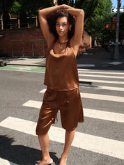 Serena Silky Satin Shorts in Brown