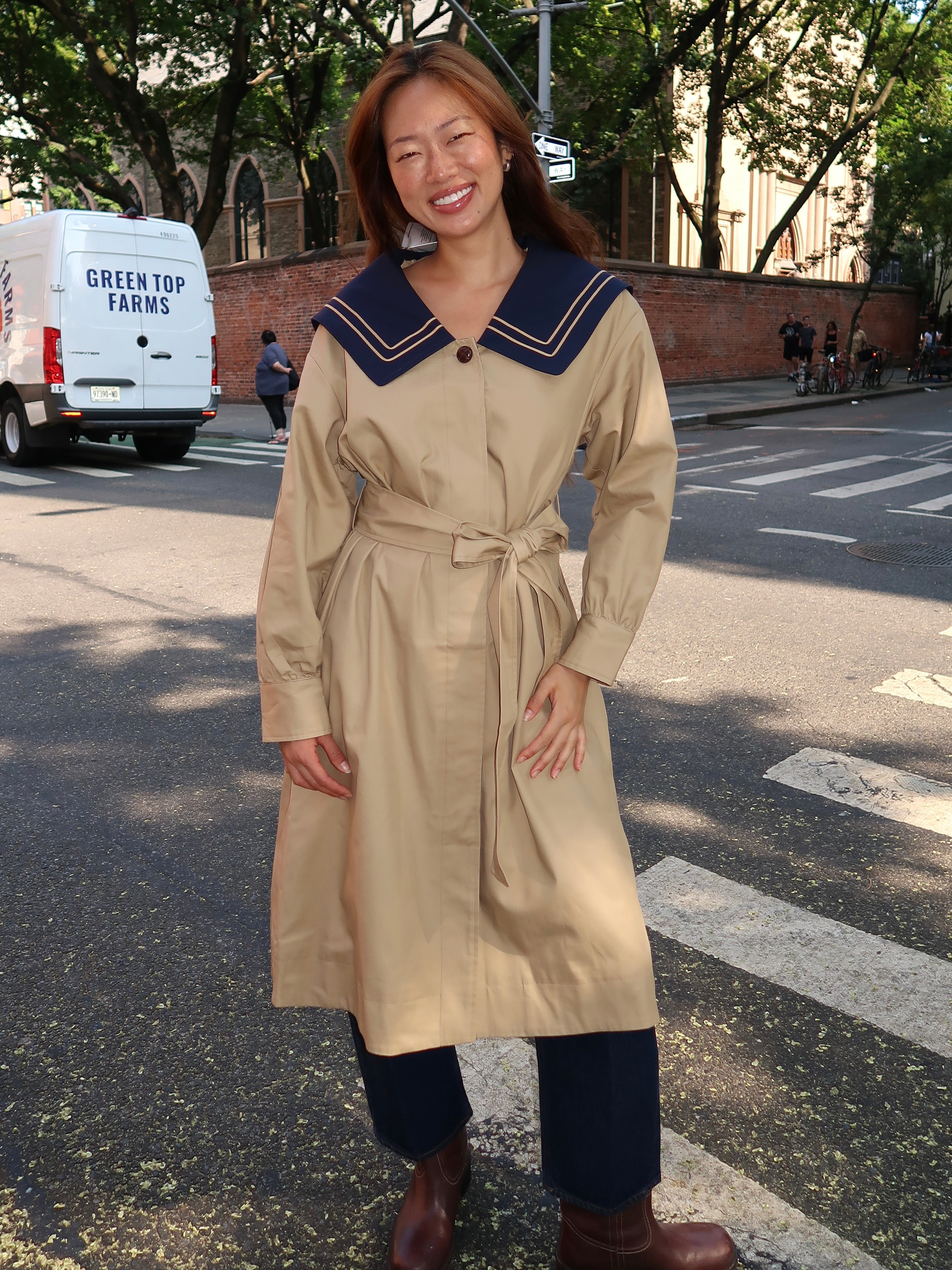 Ella Trench in Navy Tan