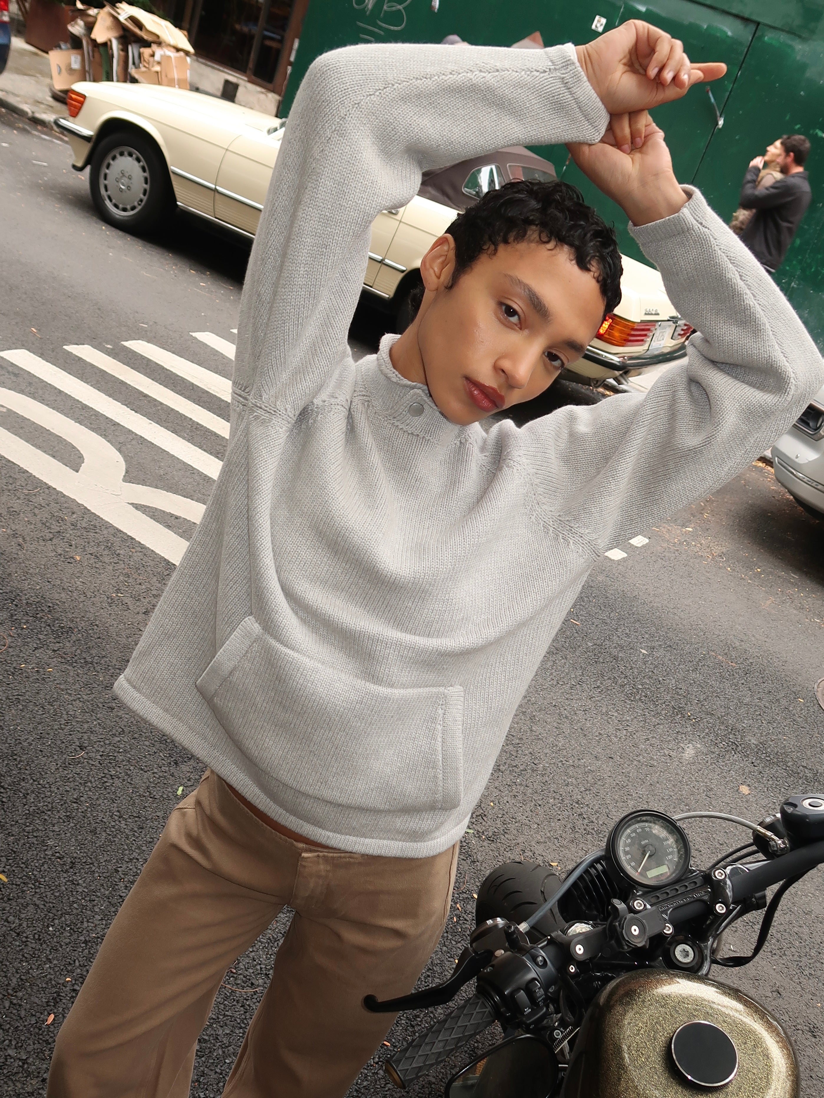 Snap Collar Sweater in Light Grey