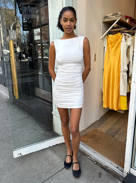 Ava Ruched Mini Dress in White
