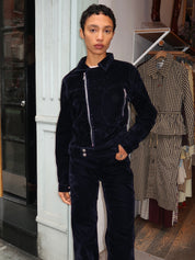 Moss Biker Jacket in Navy Flocked