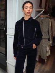 Moss Biker Jacket in Navy Flocked