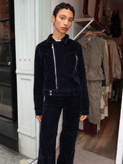 Moss Biker Jacket in Navy Flocked