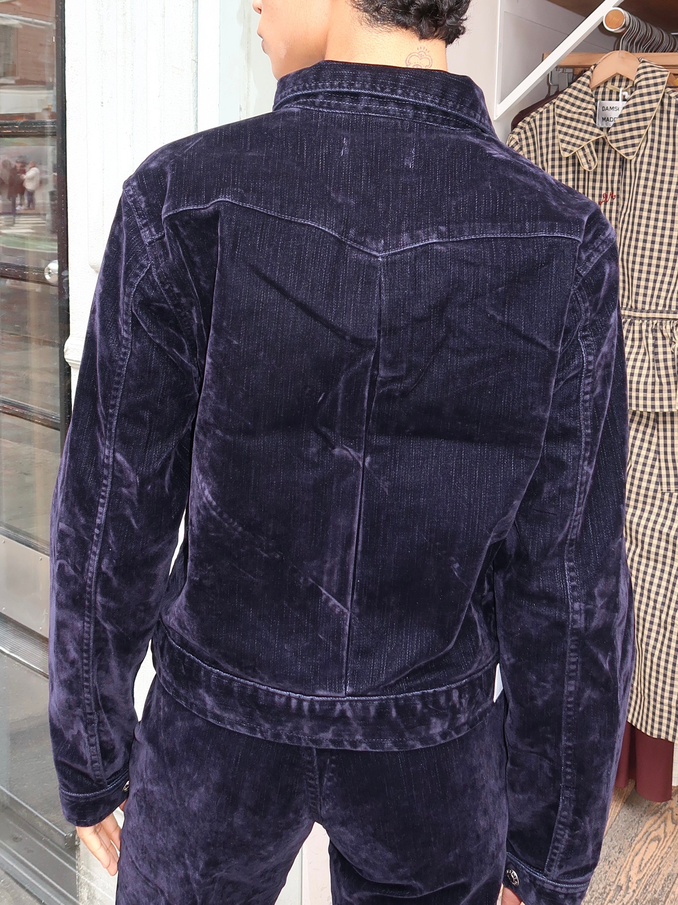 Moss Biker Jacket in Navy Flocked
