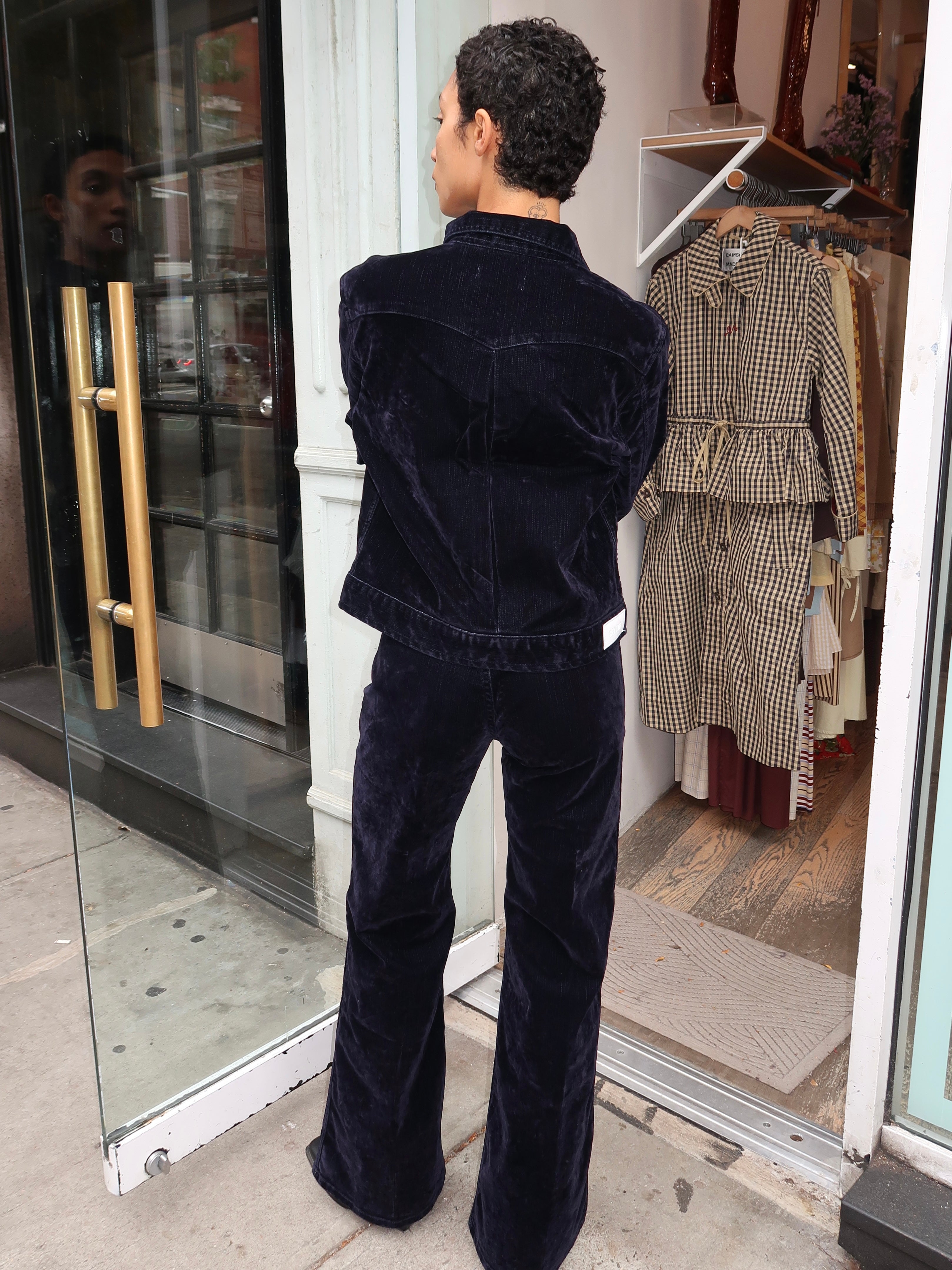 Lou in Navy Flocked