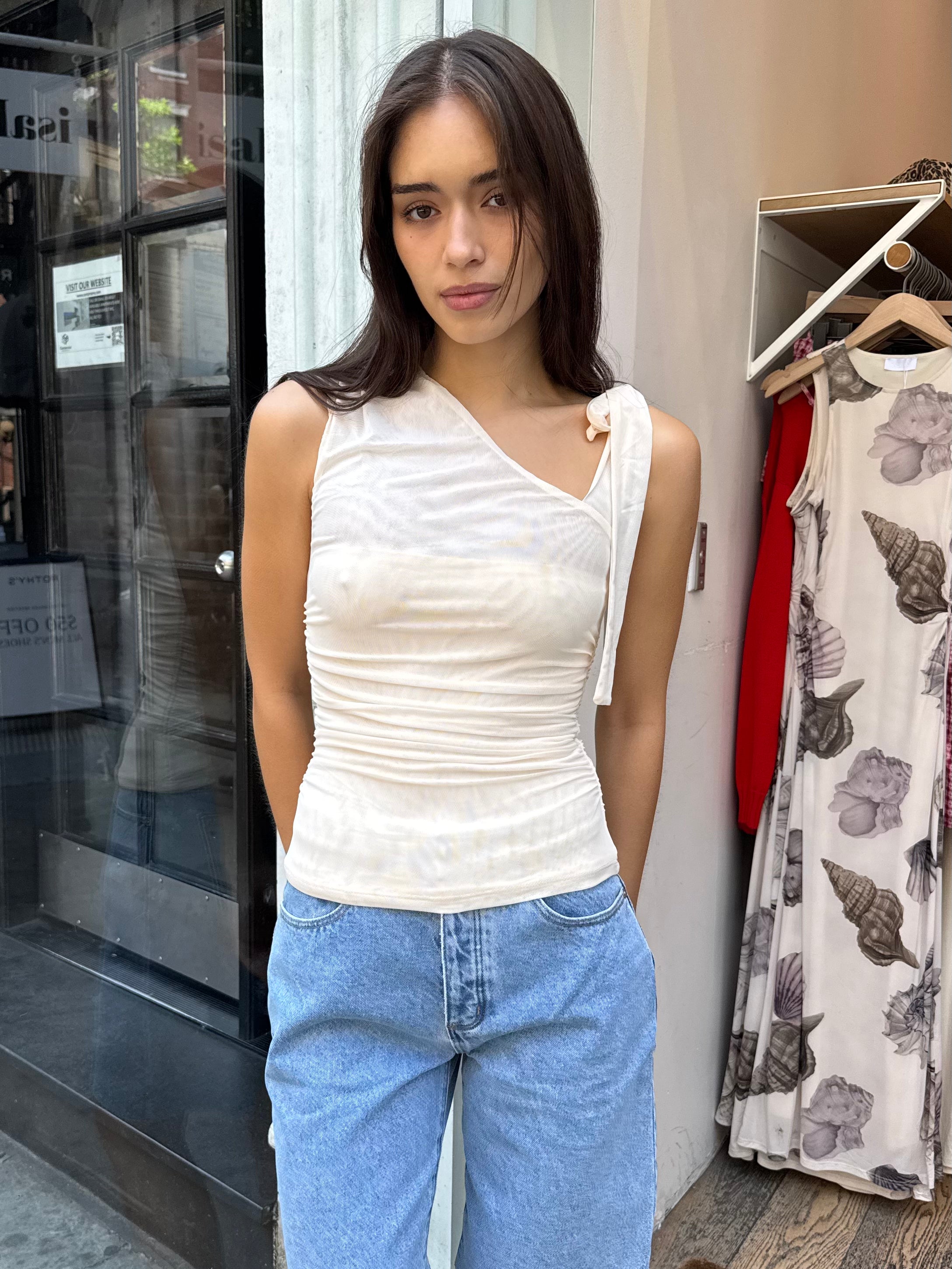Arielle Tie Asym Top in Ecru