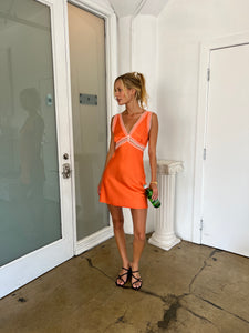 Coral Satin Mini Dress in Orange