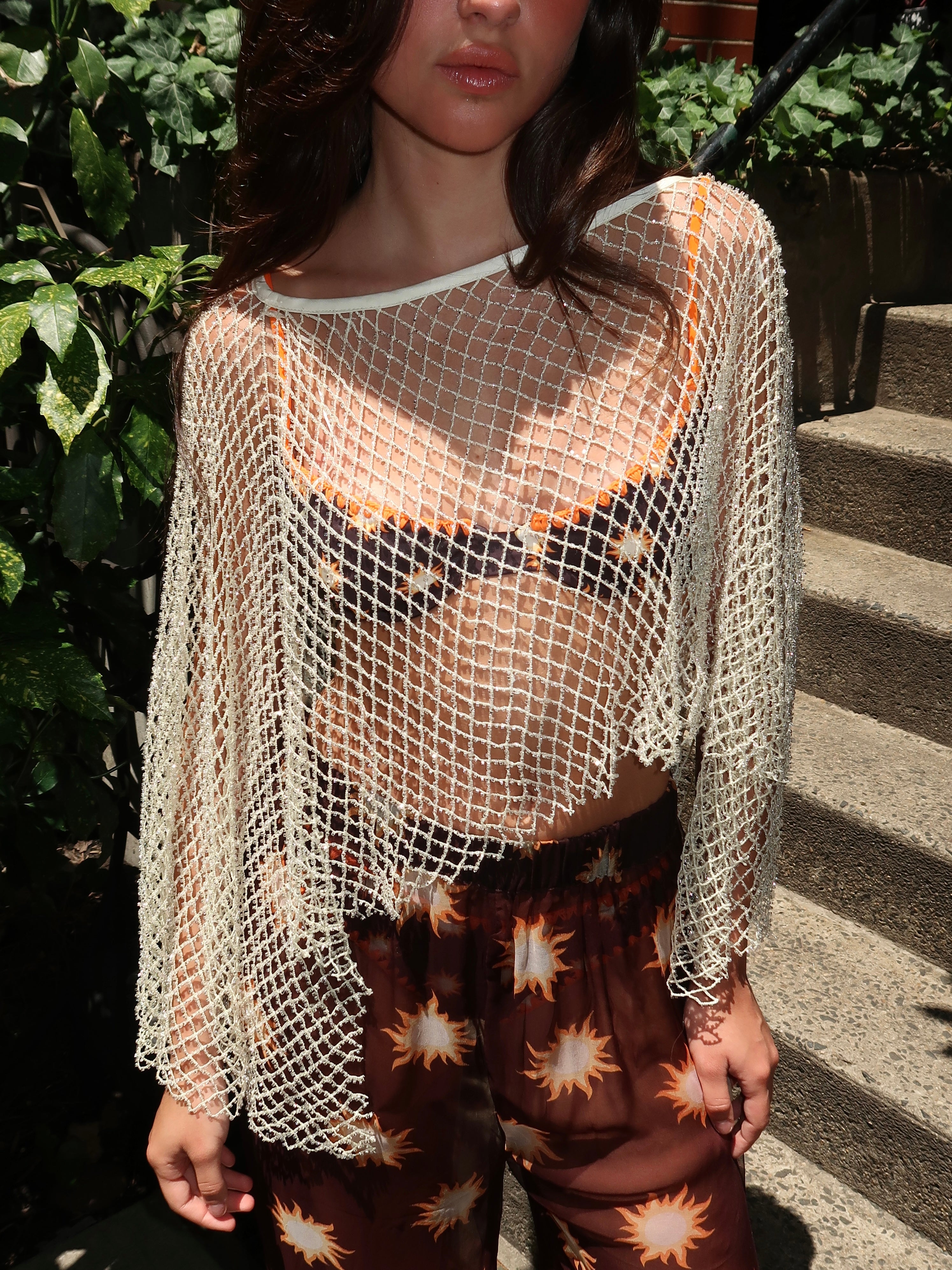 Palmers Poncho Top in Ivory Sequin