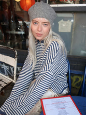 Pisces Button Down Cardigan in Blue & Ivory Stripe