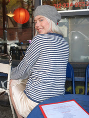 Pisces Button Down Cardigan in Blue & Ivory Stripe