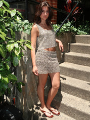 Rella Mini Skirt in Brown Sequin