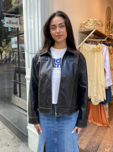 Harley Faux Leather Jacket in Vintage Brown