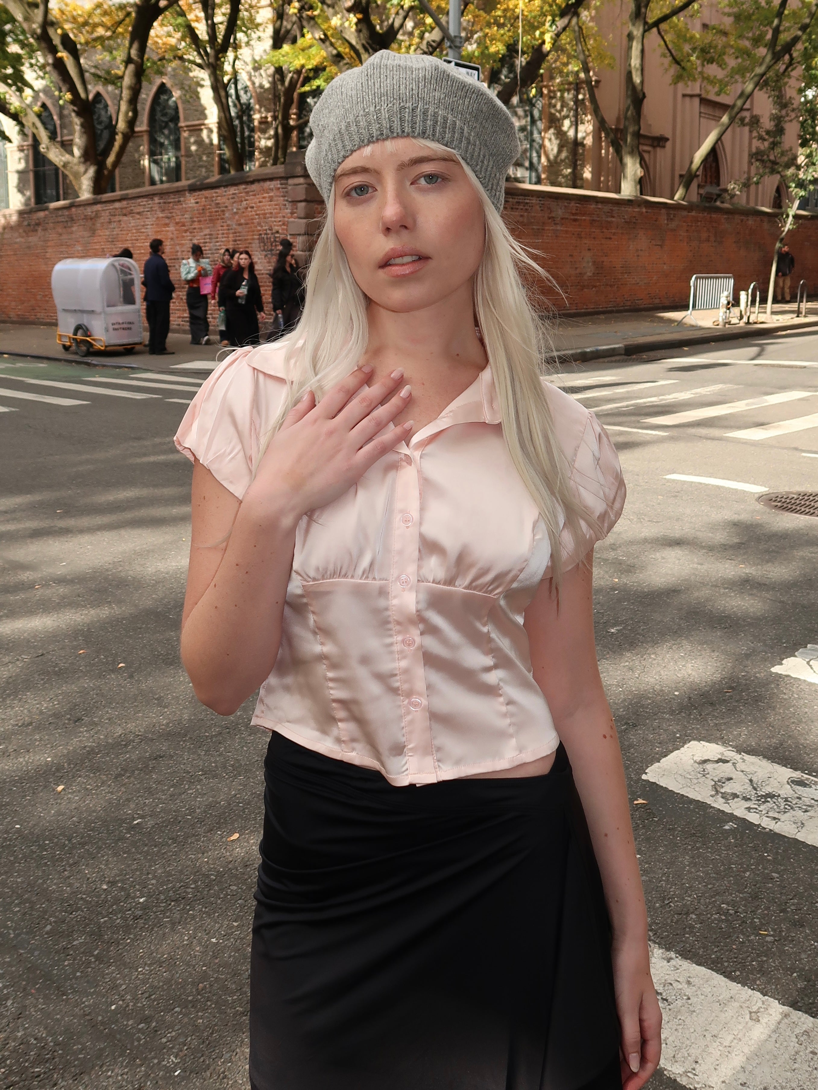 Dasha Button Down Top in Ballet Pink