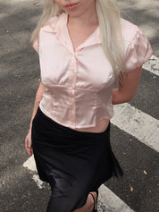 Dasha Button Down Top in Ballet Pink