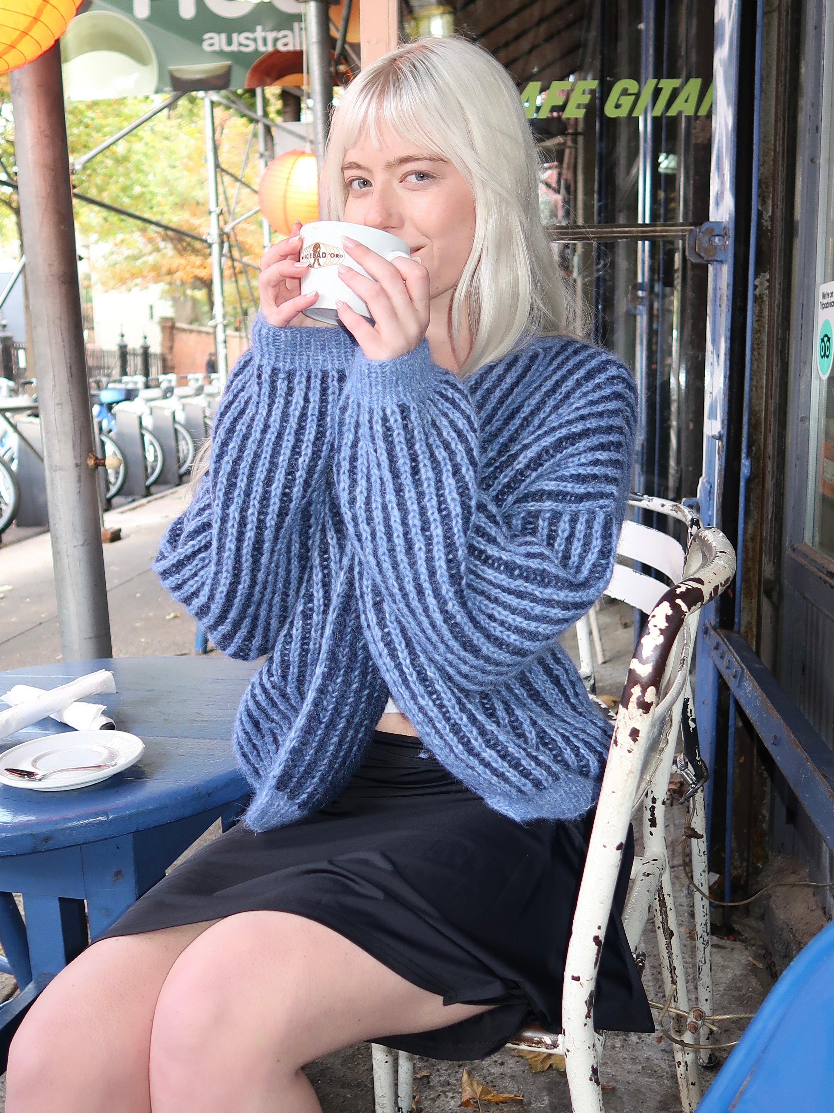 Chunky Alpaca Two Tone Brioche Cardigan in Blue – Isalis