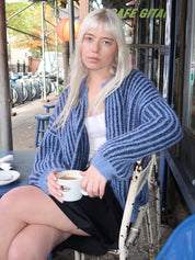 Chunky Alpaca Two Tone Brioche Cardigan in Blue