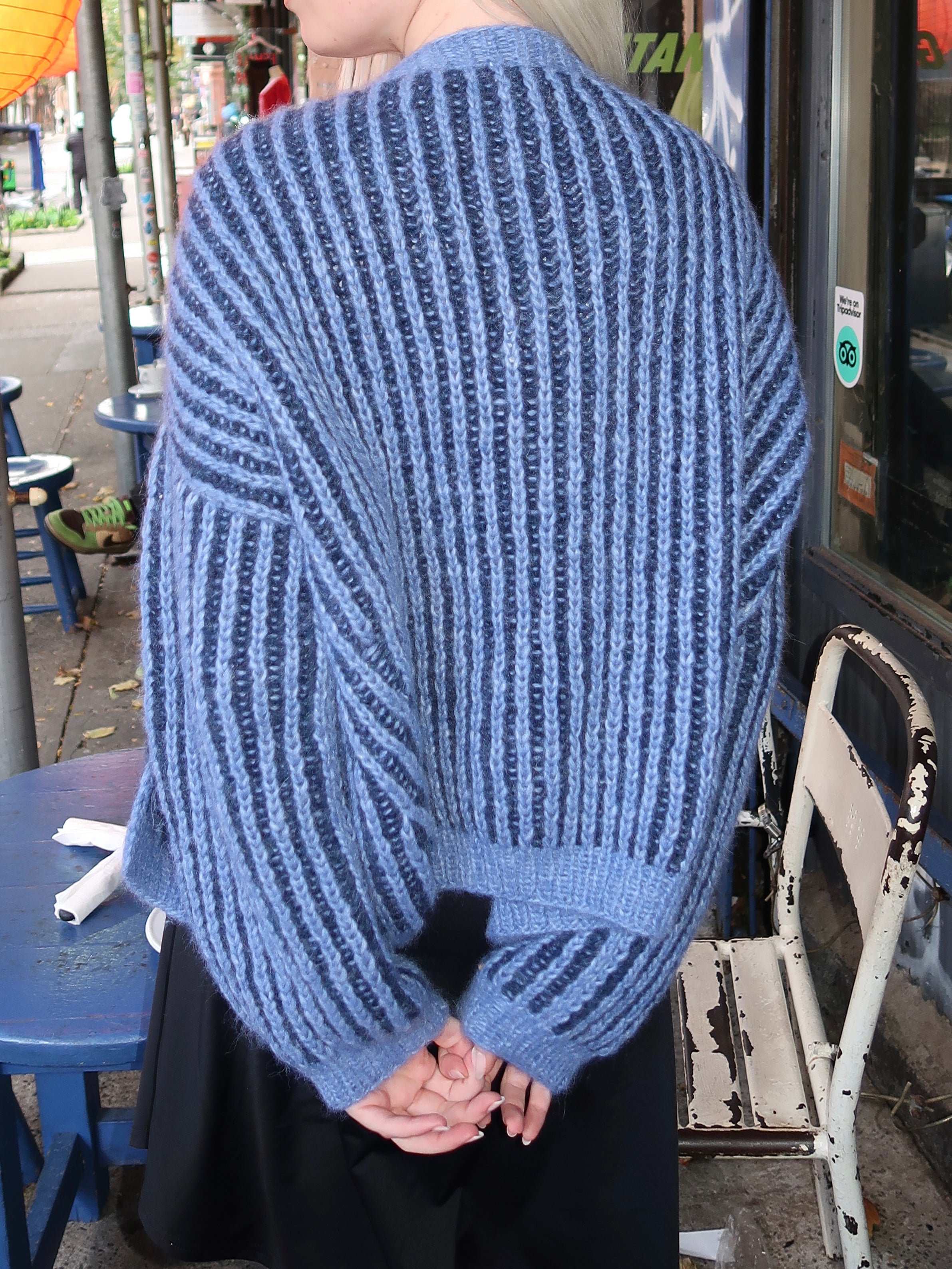 Chunky Alpaca Two Tone Brioche Cardigan in Blue