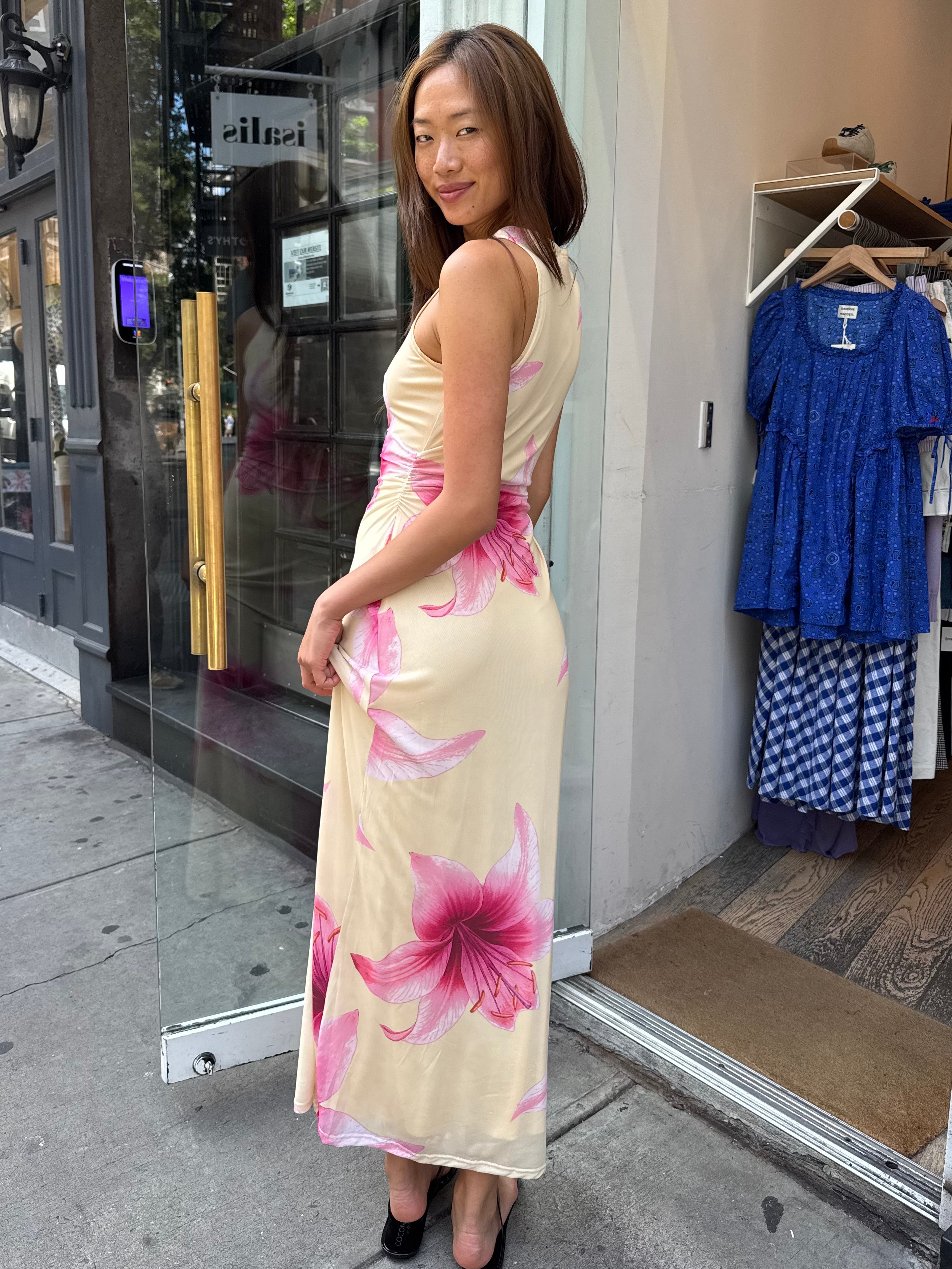 Solace Mesh Maxi Dress in Yellow Floral Multi