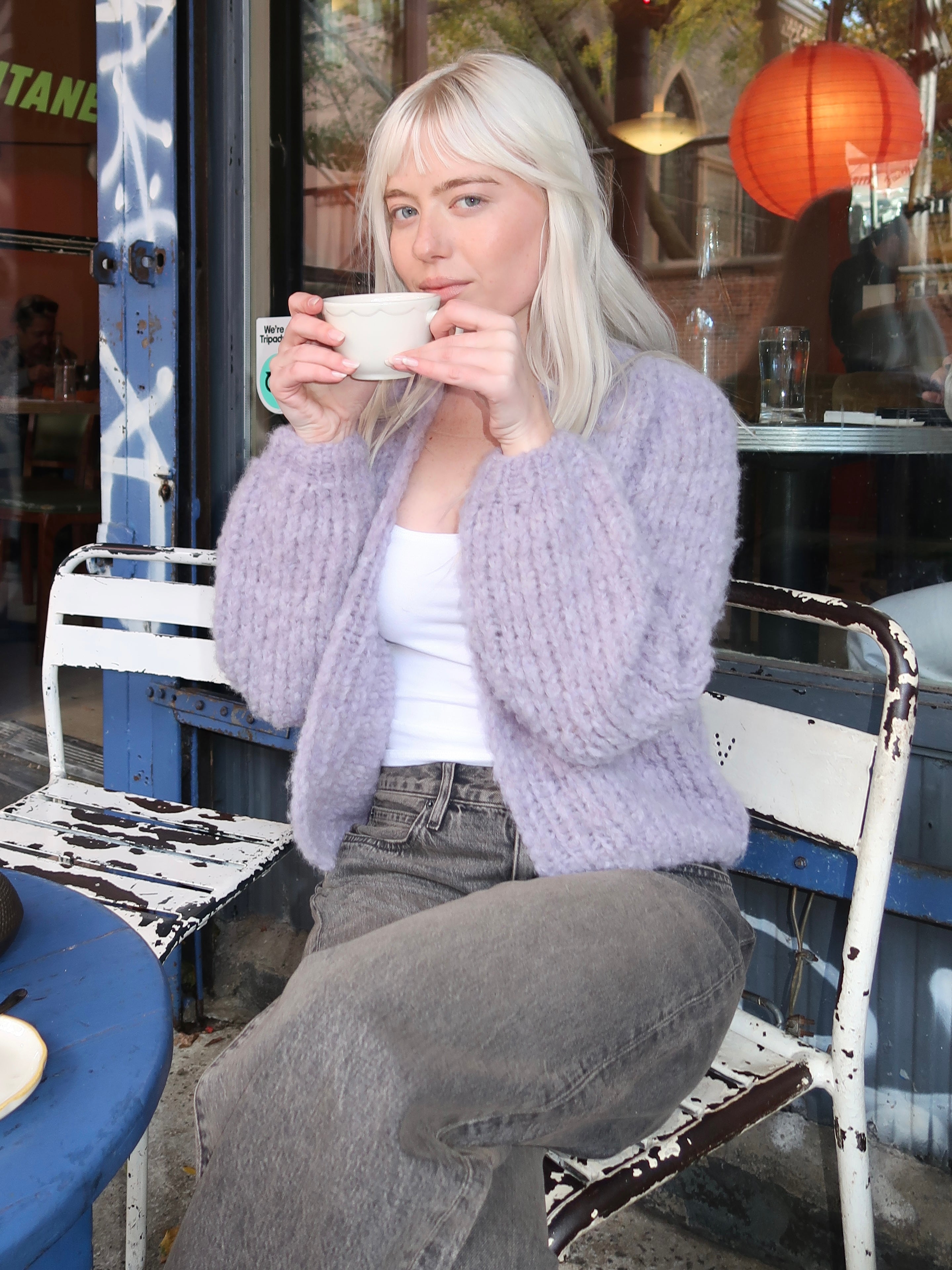 Wool Alpaca Mix Cardigan in Lilac