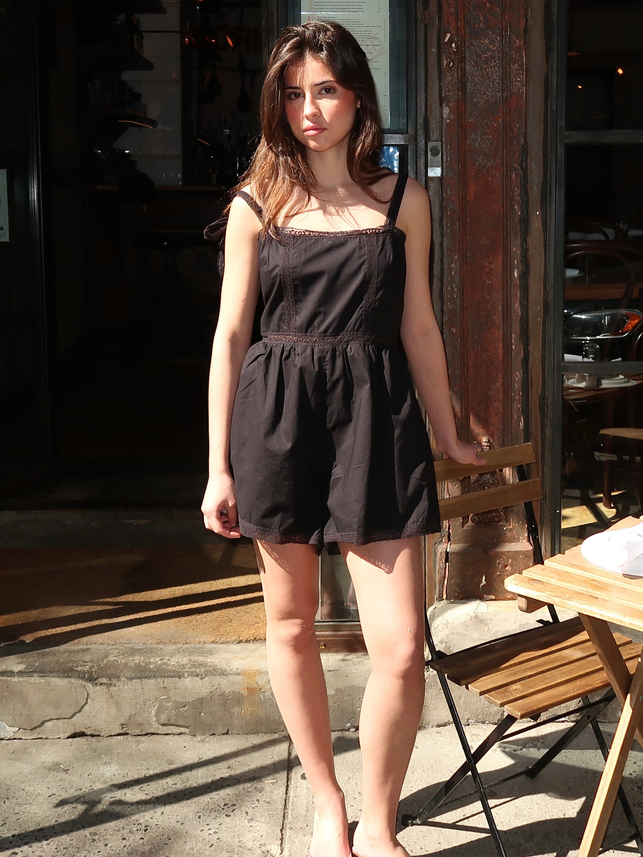Emilia Playsuit in Fresco Lace Black