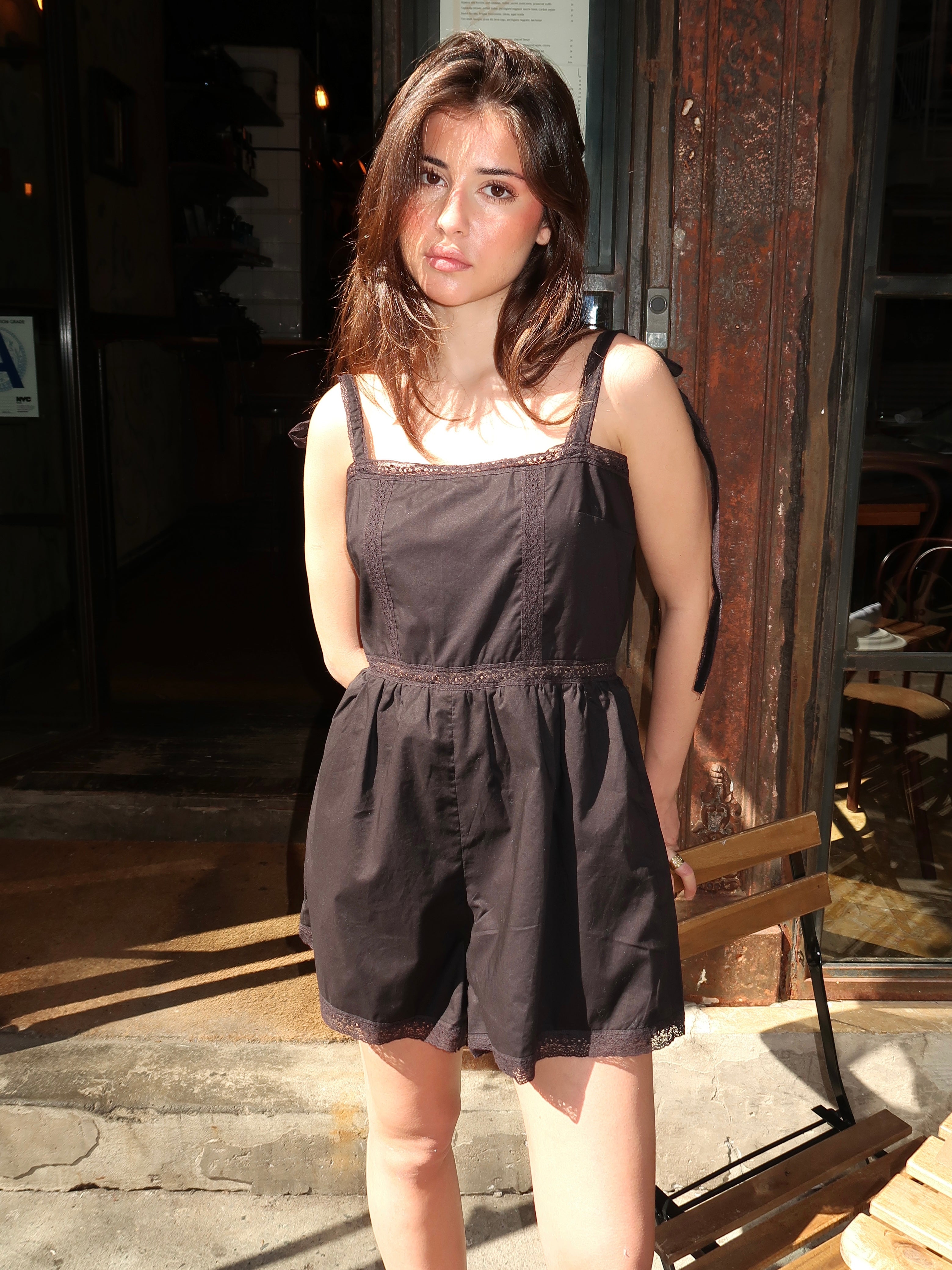 Emilia Playsuit in Fresco Lace Black